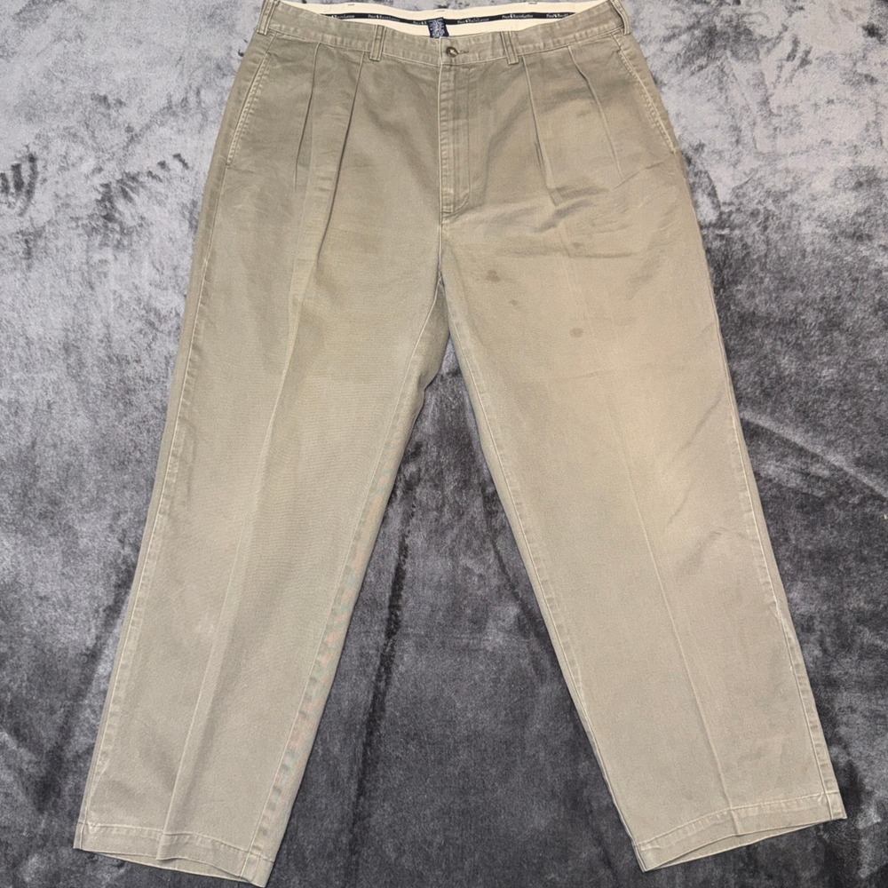 Polo Ralph Lauren Pleated Chinos Mens 38x32 Khaki Tan Cotton Twill Pants 38 x 32